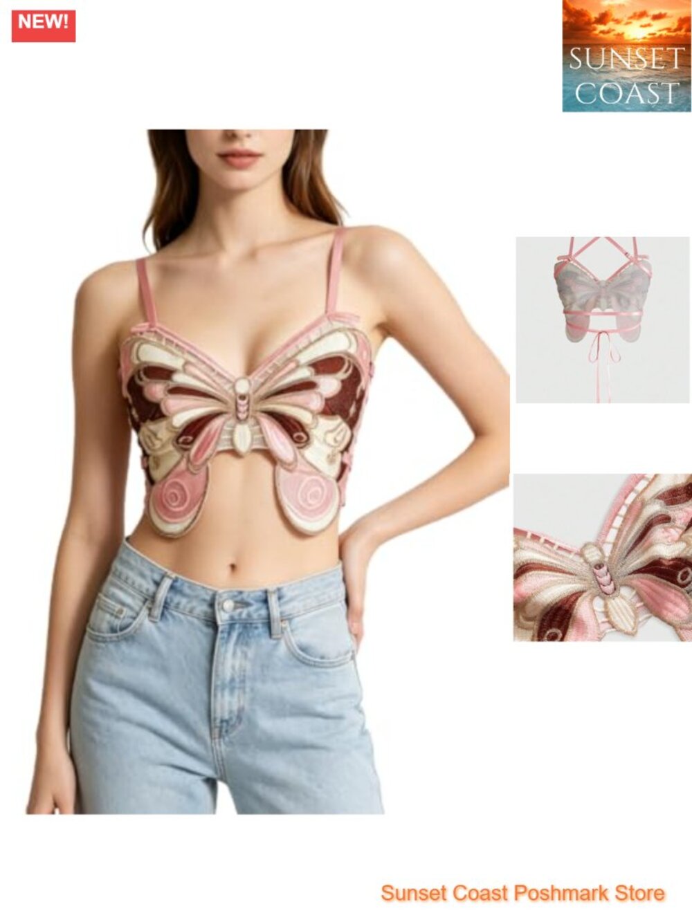 Y2K Butterfly Embroidery Backless Sleeveless Crop Top